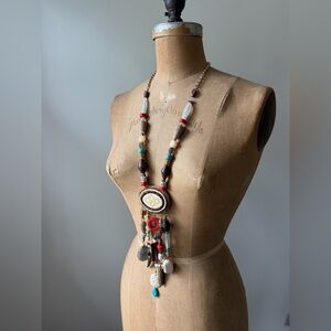 Vintage Collector’s Chico’s Boho Long Pendant Mixed Media Statement Necklace